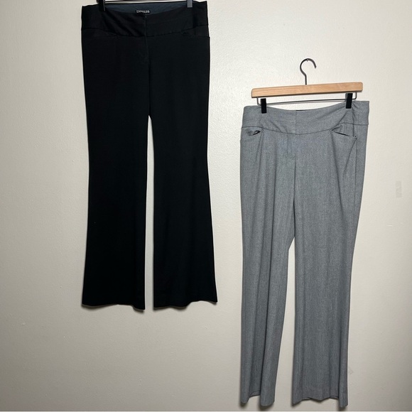 Express Women Editor‎ Pants 6 Black Gray Wide Leg Flare Mid Rise Office Business - Picture 1 of 11